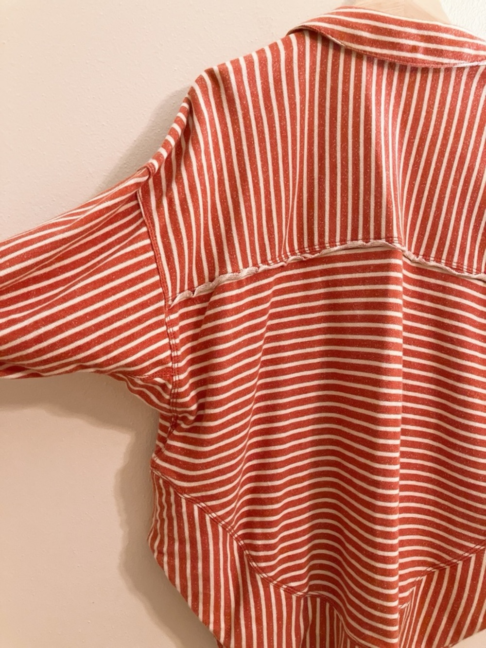Anthropologie Pullover Quarter V-Neck Shirt Oversized Small Red Stripes Pilcro - Picture 5 of 12
